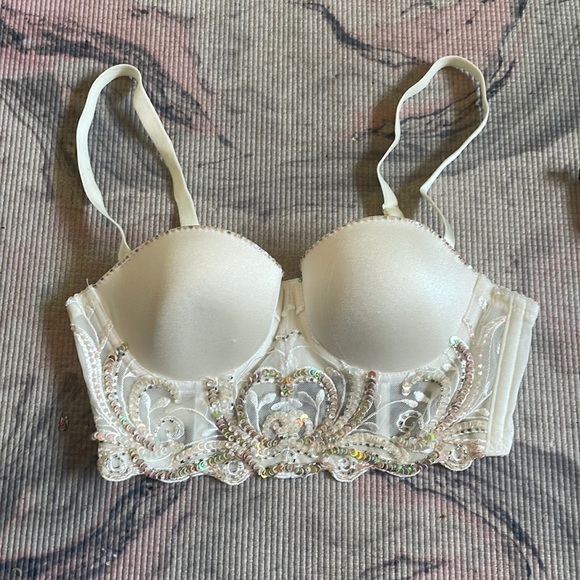 Super Unique Bebe Sparkly Cropped Bustier Top - Picture 1 of 9